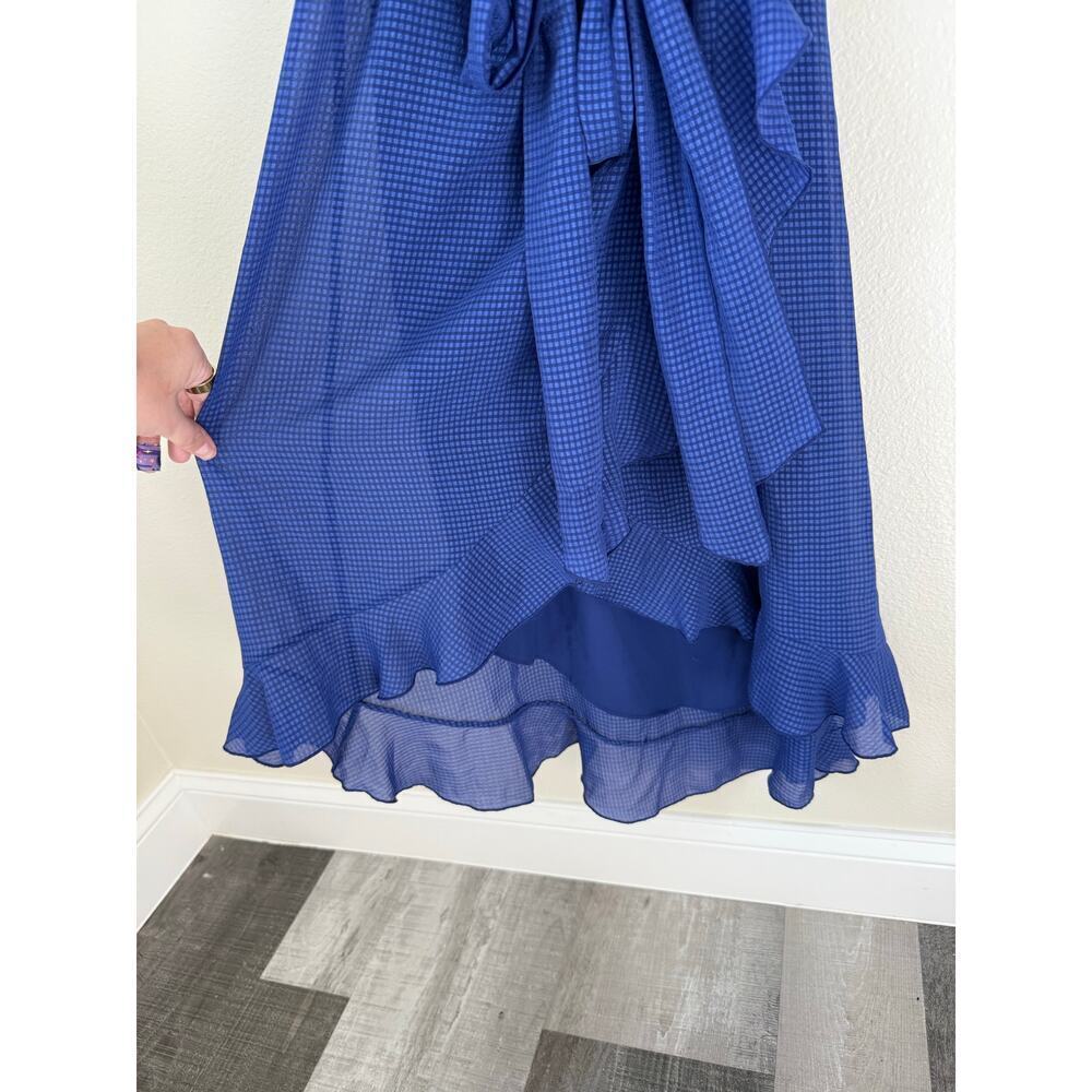 Badgley Mischka Sleeveless Blue Ruffle Tie Dress Size 2 - Picture 3 of 6